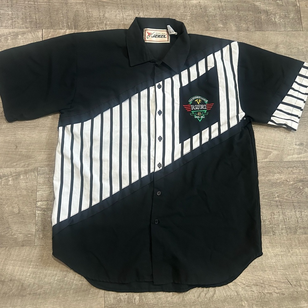 Vintage‎ 90s Hip Hop Task Force Striped Shirt Jekel Sportswear Mens Medium